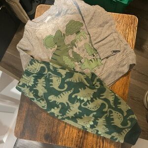 Gray Toddler Top and pants Green Dino Print